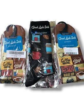 Good Luck Sock Men's "Coffee Time" Active Fit Novelty Crew Socks UNISEX 3️⃣ Pr
